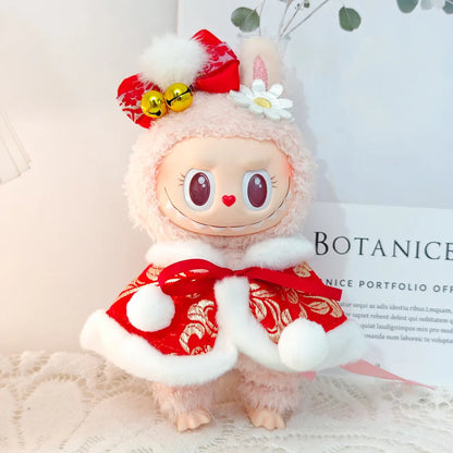 17cm Mini Plush Doll Clothes — Outfit Accessories for Labubu V1 & V2, Christmas Cookie Man Sweater Hat, New Year Gift