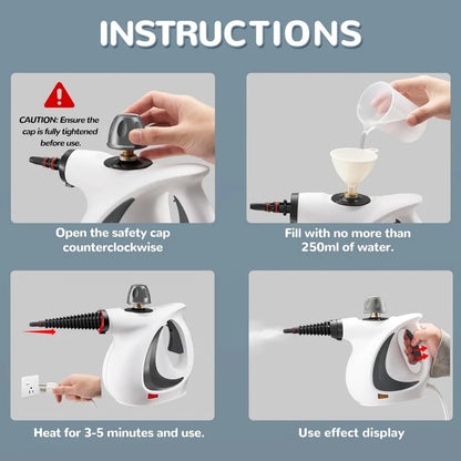 Portable Handheld Steam Cleaner – Large Capacity with 11 Piece Accessory Set for Floor, Car, Carpet & Window Cleaning