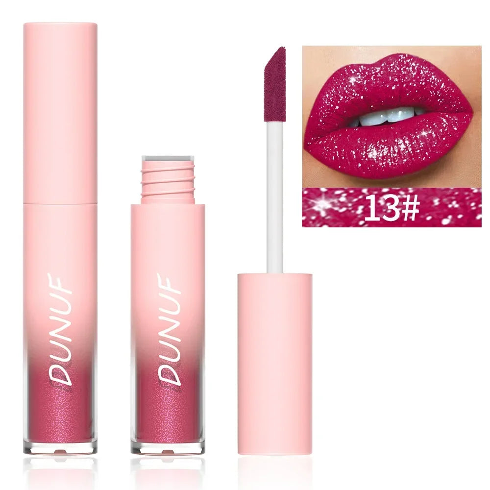 18-Color Sexy Red Diamond Glitter Lip Gloss – Metallic, Waterproof, Long-Lasting Matte Shimmer Liquid Lipstick for Women