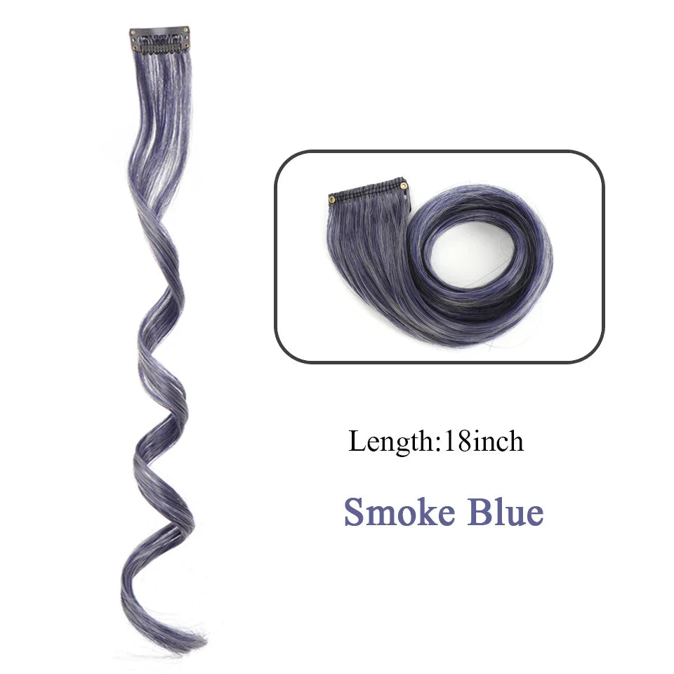 HUAYA 18" Synthetic Clip-In Colorful Curly Hair Extension – Ombre Pink Purple Red Blue Hair Piece