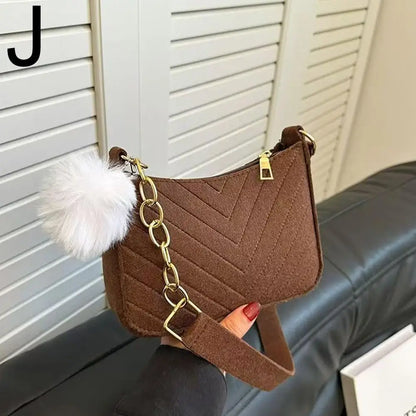 Mini Women's Shoulder Bag - Fashion Felt Underarm Saddle Handbag