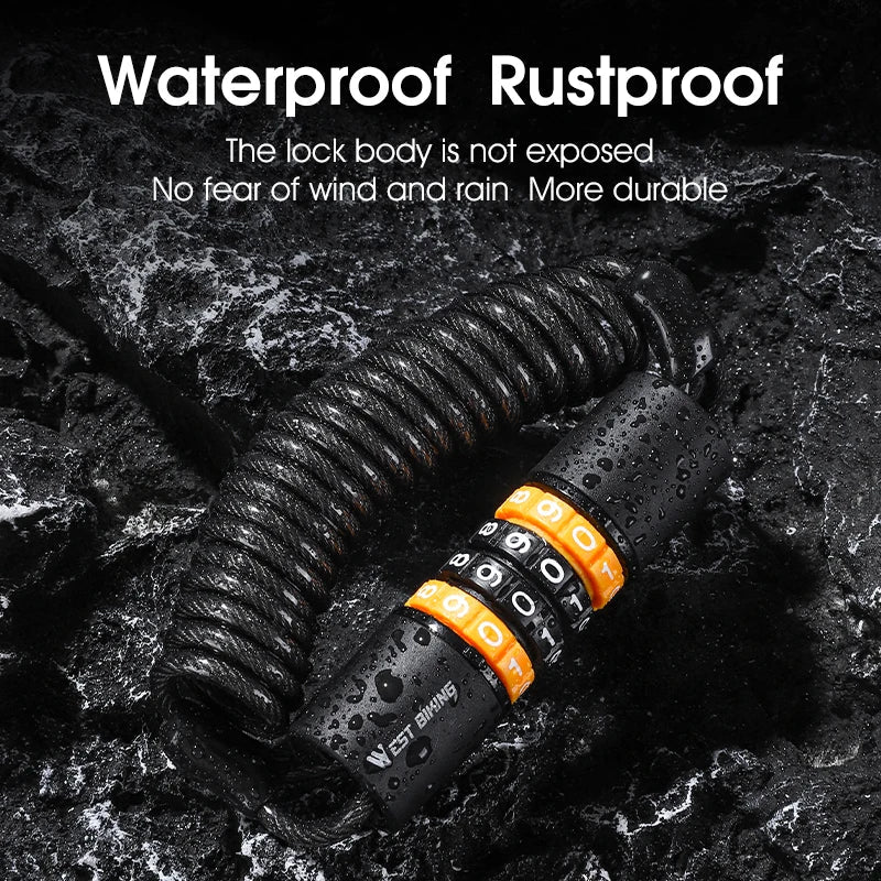 Secure Your Ride: WEST BIKING Portable Bicycle Lock with Password Rope - Steel Wire Safety for Mountain Bike, Helmet, and Backpack