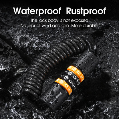Secure Your Ride: WEST BIKING Portable Bicycle Lock with Password Rope - Steel Wire Safety for Mountain Bike, Helmet, and Backpack