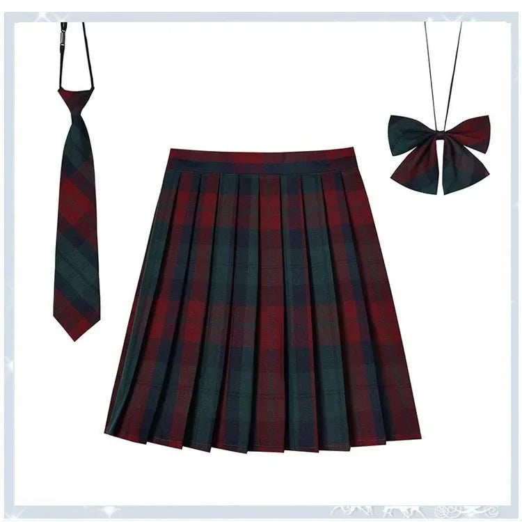 Women’s Plaid Pleated Skirt with Bowtie – XS-5XL Harajuku Preppy Mini Japanese School Uniform, Summer Kawaii Jupe