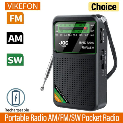 Portable AM/FM/SW Pocket Radio — Mini Receiver with Rechargeable Battery, Good Reception & Wired Earphone Support