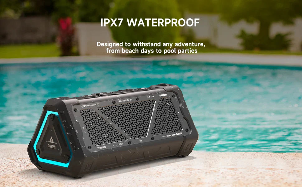 MLOVE P3 40W Bluetooth Speaker – Outdoor, IPX7 Waterproof, Stereo Sound, Bluetooth 5.3, RGB Lights, Micro SD Slot