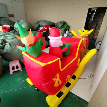 3.7M Inflatable Christmas Santa Claus Sled – LED Light Ornament for Xmas Party, New Year, and Garden Decoration