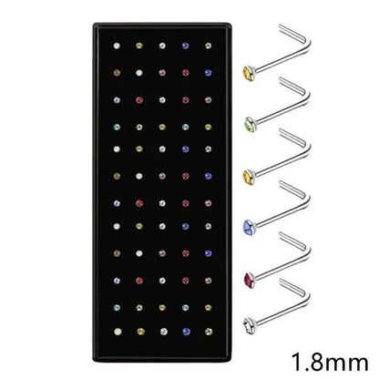 Women’s Crystal Stainless Steel Nose Stud – Hypoallergenic 1.8mm Straight, L, or Screw Nose Ring Jewelry