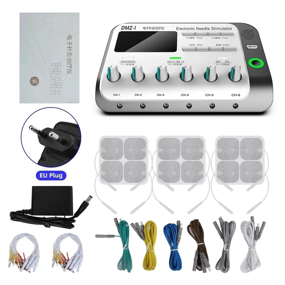 6-Output Channel TENS Muscle Electrostimulator - Physiotherapy Body Massager, Electroacupuncture Needle Patch Machine