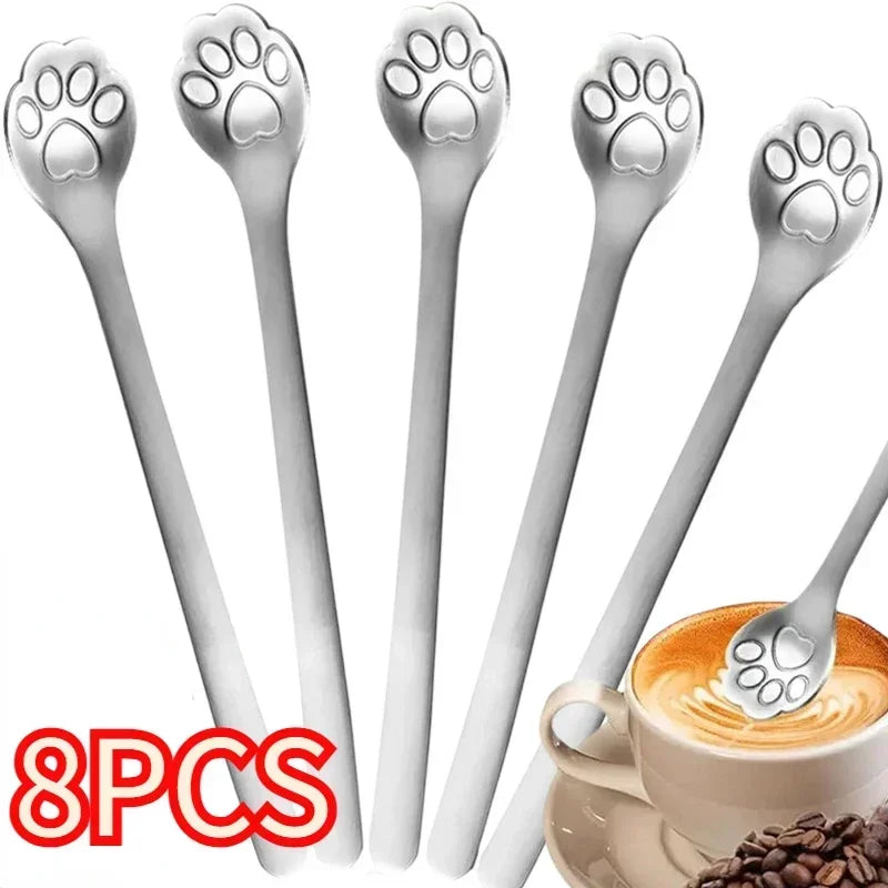 Cute Cat Claw Stainless Steel Spoon Set (1/8PCS) – 304 Dessert, Ice Cream, Coffee & Tea Spoon Kitchen Tableware