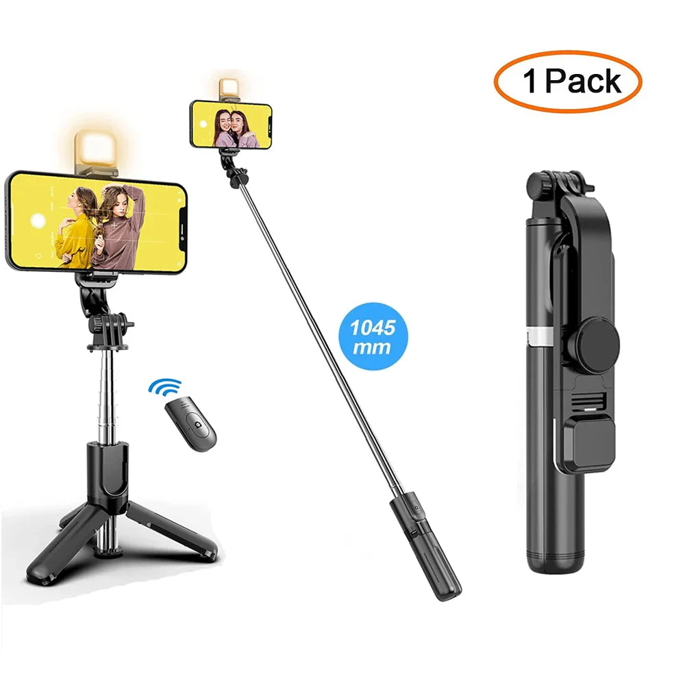 Wireless Bluetooth Selfie Stick Tripod – Foldable & Portable with Fill Light and Remote for iPhone & Android Phones