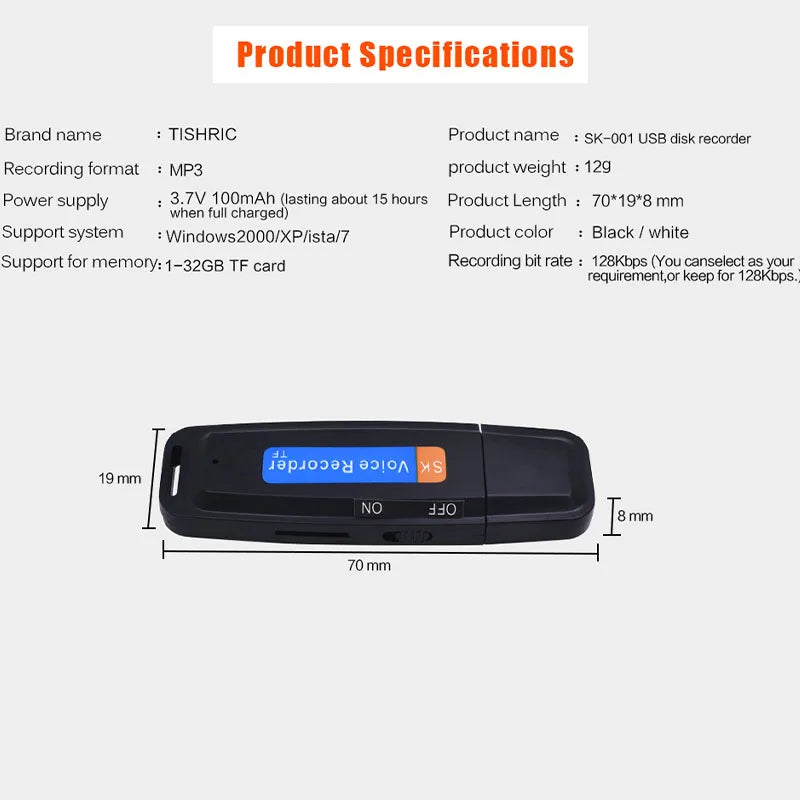 Mini Audio Voice Recorder USB Pen – 16GB/32GB Digital Sound Recorder for Meetings & Interviews