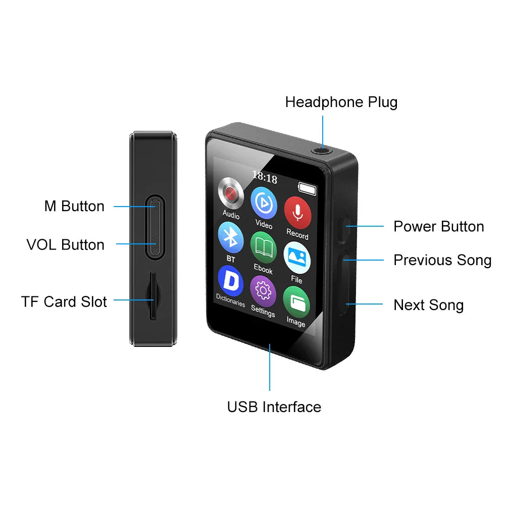 Portable MP3/MP4 Bluetooth 5.0 Music Player – High-Fidelity Lossless Sound Walkman with Russian Language Support