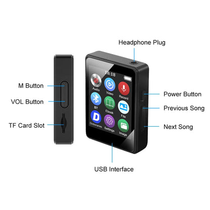 Portable MP3/MP4 Bluetooth 5.0 Music Player – High-Fidelity Lossless Sound Walkman with Russian Language Support