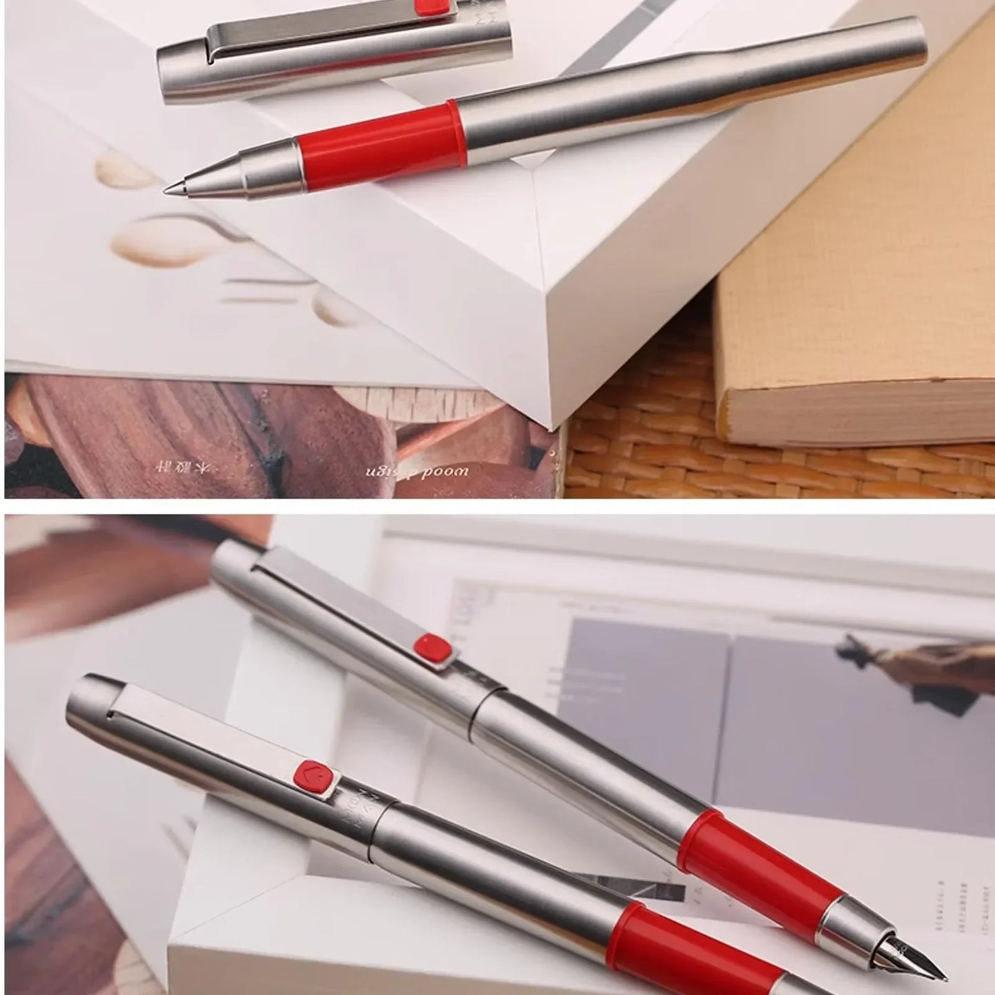 MAJOHN B25 Fountain Pen – Stainless Steel Imported F Nib with Ink Absorber, Dual-Purpose High-End Office Stationery