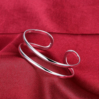 Women’s 925 Sterling Silver Open Cuff Bangle – Adjustable Charm Bracelet for Wedding Party Fashion Jewelry