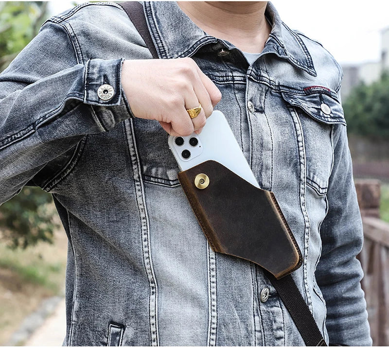Men’s Leather Waist Bag – Phone Holster Pouch Wallet for 6.7" Smartphones