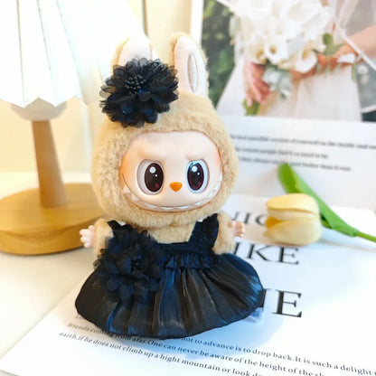 Mini Plush Doll Clothes Bud Skirt with Pearl Hair Accessory — Labubu I & II Kpop Idol Doll DIY Outfit Gift