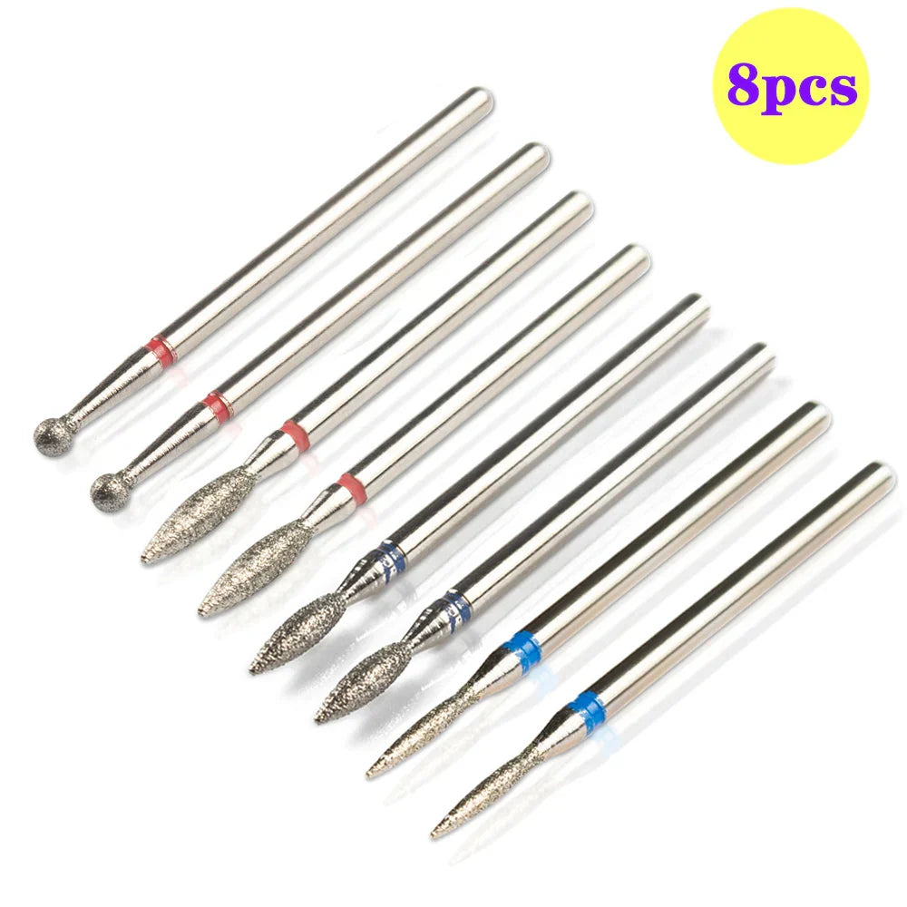 8pcs Diamond Nail Drill Bit Set - Rotary Electric Milling Cutters for Pedicure, Manicure, Cuticle Burr & Nail Tools Accessories
