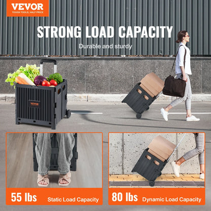 VEVOR Foldable Utility Shopping Cart with Telescopic Handle & Wheels – Portable Handcart for Travel, Office, Garden Use