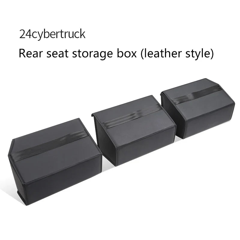 Tesla Cybertruck 2024 Rear Under Seat Storage Box 3-Piece Set Leather Organizer Auto Interior Accessories Underseat Storage Tray