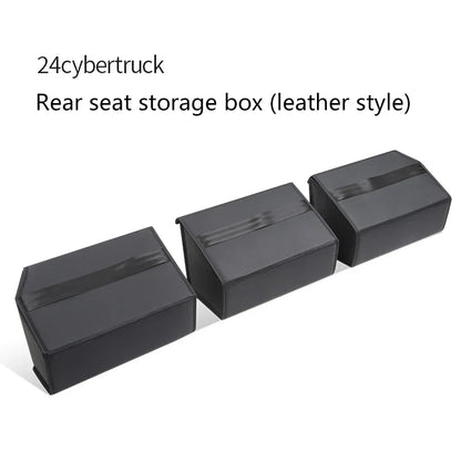 Tesla Cybertruck 2024 Rear Under Seat Storage Box 3-Piece Set Leather Organizer Auto Interior Accessories Underseat Storage Tray