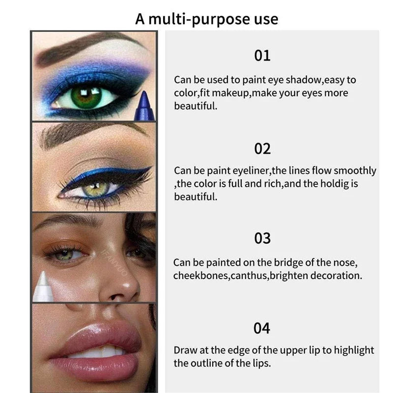 14-Color Waterproof Eyeliner Pencil – Long-Lasting Smokey Punk Style High-Pigment Shimmer Eyeshadow Stick