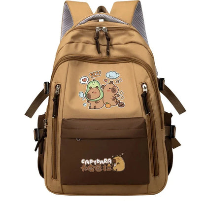 Kawaii Capybara School Backpack Set – Cute Girls Casual Daypack, Kids Bookbag & Travel School Bag Set