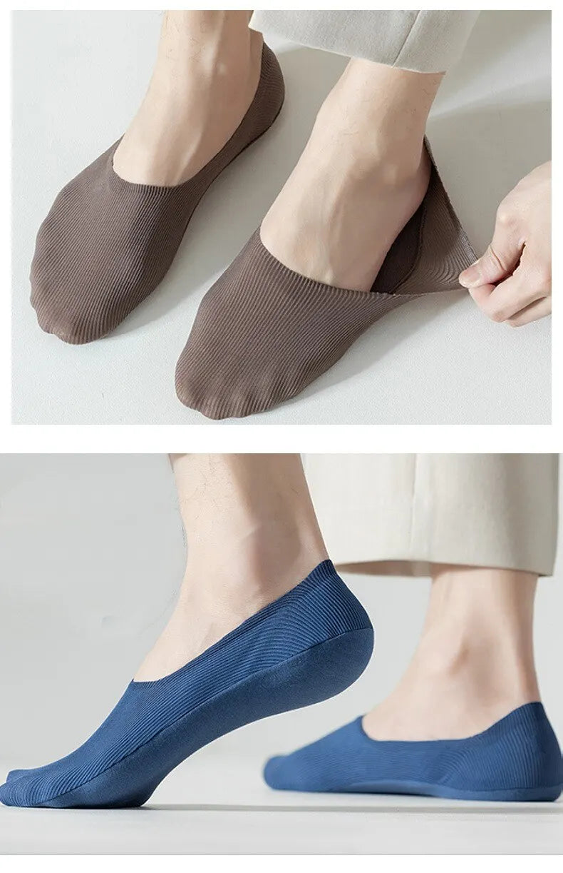 5 Pairs Men's Cotton Boat Socks – Thin, Breathable, Deodorizing No-Show Summer Socks with Non-Slip Silicone Grip