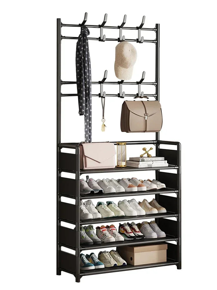 Multi-Layer Shoe Rack & Hat Hanger – Simple Floor Organizer with Load-Bearing Shelf for Shoes & Hats