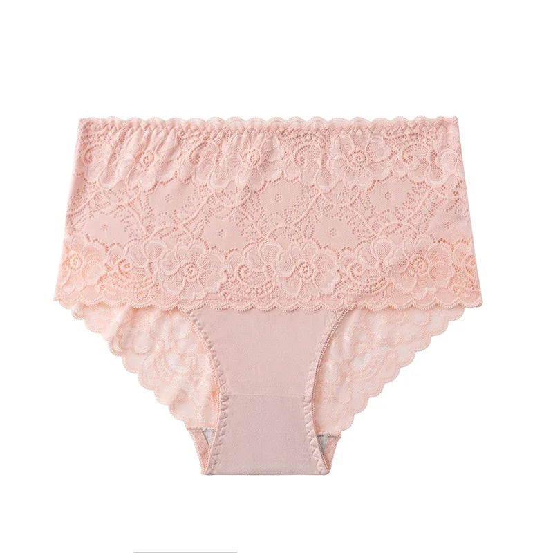 Women’s Plus Size High-Waist Lace Panties - Stretchy Breathable Briefs for Comfortable Everyday Wear
