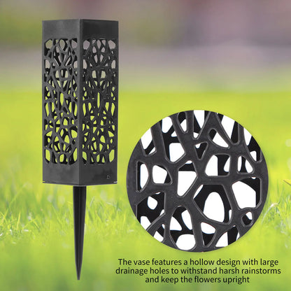1/2/4PCS Cemetery Vase Decorations – Black Plastic Hollow Flower Holder with Long Spike, 7.28x2.17x2.17 Inch for Grave Markers