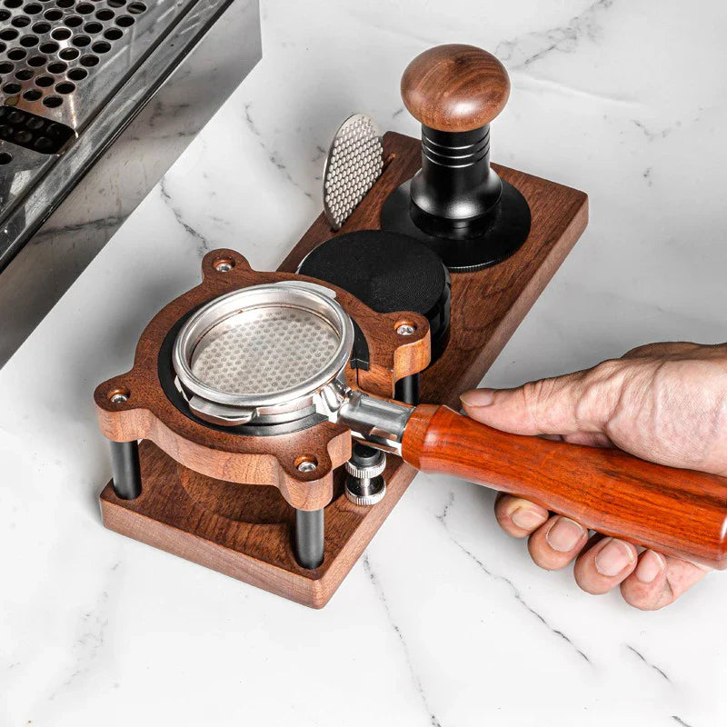 51/53/54/58mm Wood Coffee Tamper Station – Portafilter & Filter Screen Holder Stand for Espresso Barista Tools