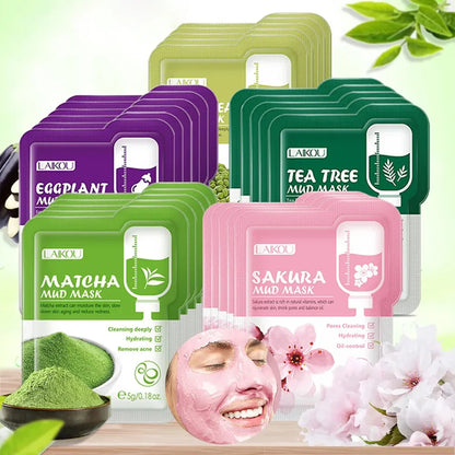 50pcs LAIKOU Sakura Mud Facial Masks – Moisturizing, Anti-Aging, Anti-Acne Deep Cleansing Skincare Face Mask