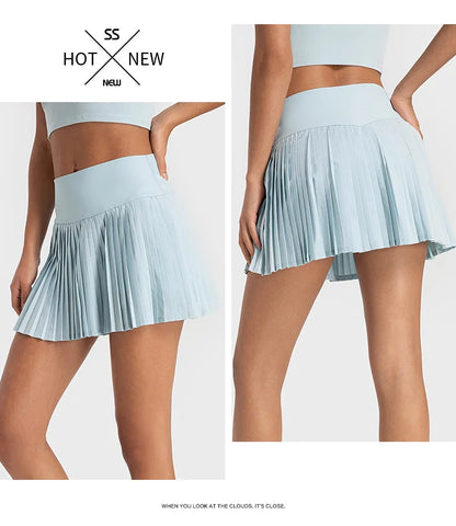 Women's High-Waist Tennis Skirt with Pockets - Quick Dry, Pleated Sports Skort for Yoga and Tennis