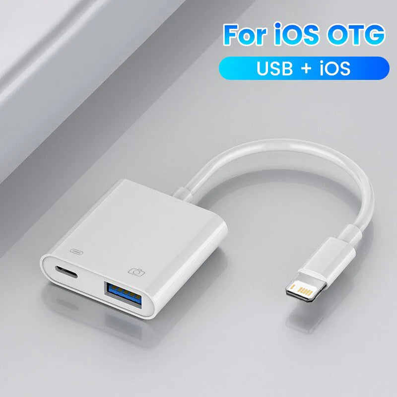 OTG Adapter Lightning to USB 3.0 – Fast Charge & Data Converter Cable for iPhone 14/13/12/11/X/XS/XR/8, USB-C Splitter Compatible