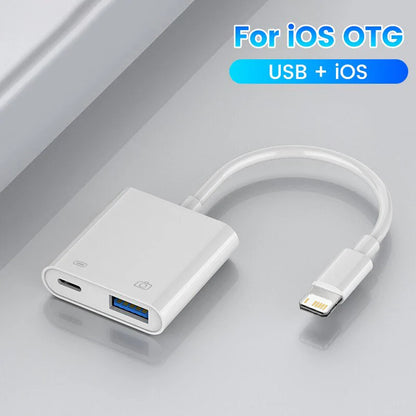 OTG Adapter Lightning to USB 3.0 – Fast Charge & Data Converter Cable for iPhone 14/13/12/11/X/XS/XR/8, USB-C Splitter Compatible