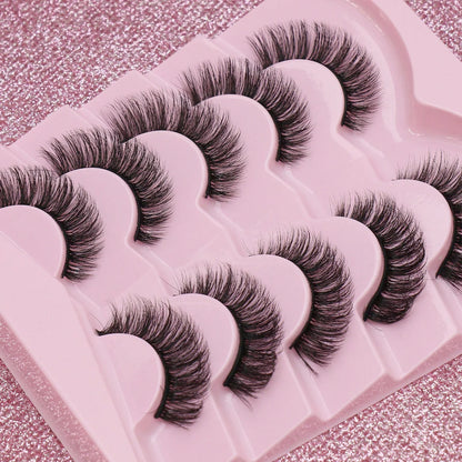5 Pairs Cat Eye Faux Mink Eyelashes – Winged Long Natural Manga Style False Lashes Makeup Set