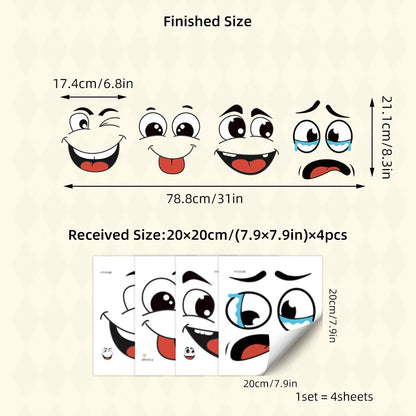 4-Sheet Cartoon Face Stickers - Self-Adhesive Decor for Trash Cans, Toilets & Home Surfaces