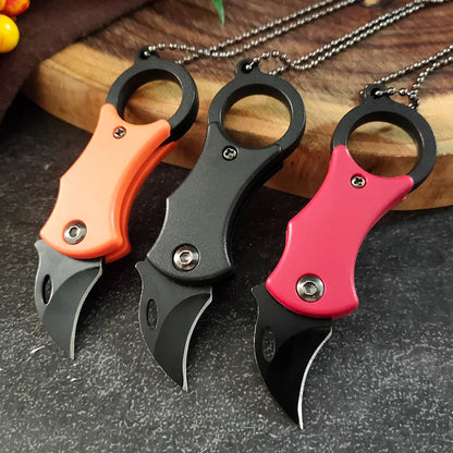 Mini Keychain Pocket Knife – Stainless Steel Camping EDC Tool with Fixed Blade, Peeler, and Portable Chain
