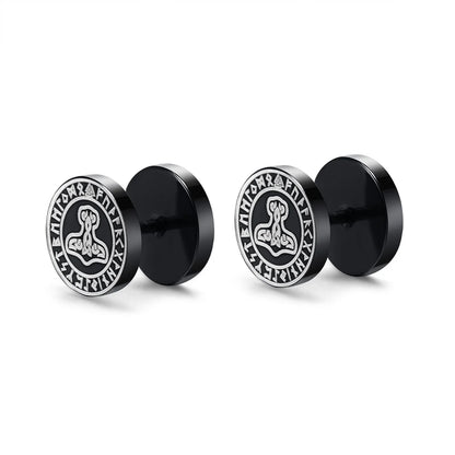 Vnox Men's Viking Black Stud Earrings - Vegvisir & Norse Valknut, Cool Punk Stainless Steel Set
