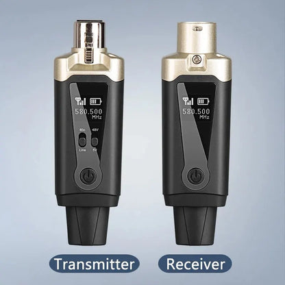 Wireless Microphone System with XLR Converter Adapter – UHF Automatic Transmitter for Condenser & Dynamic Mics