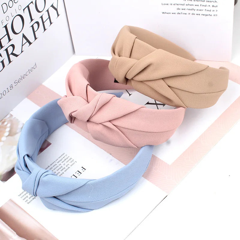 New Fashion Knotted Headbands for Women – Solid Color Cloth Hair Bands, Wide Soft Hair Hoop, Hair Accessories for Girls