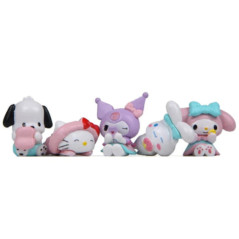 5Pcs Sanrio Anime Figures – Kuromi, Pochacco, Cinnamoroll & Melody Dolls for Desktop Display & Car Ornaments