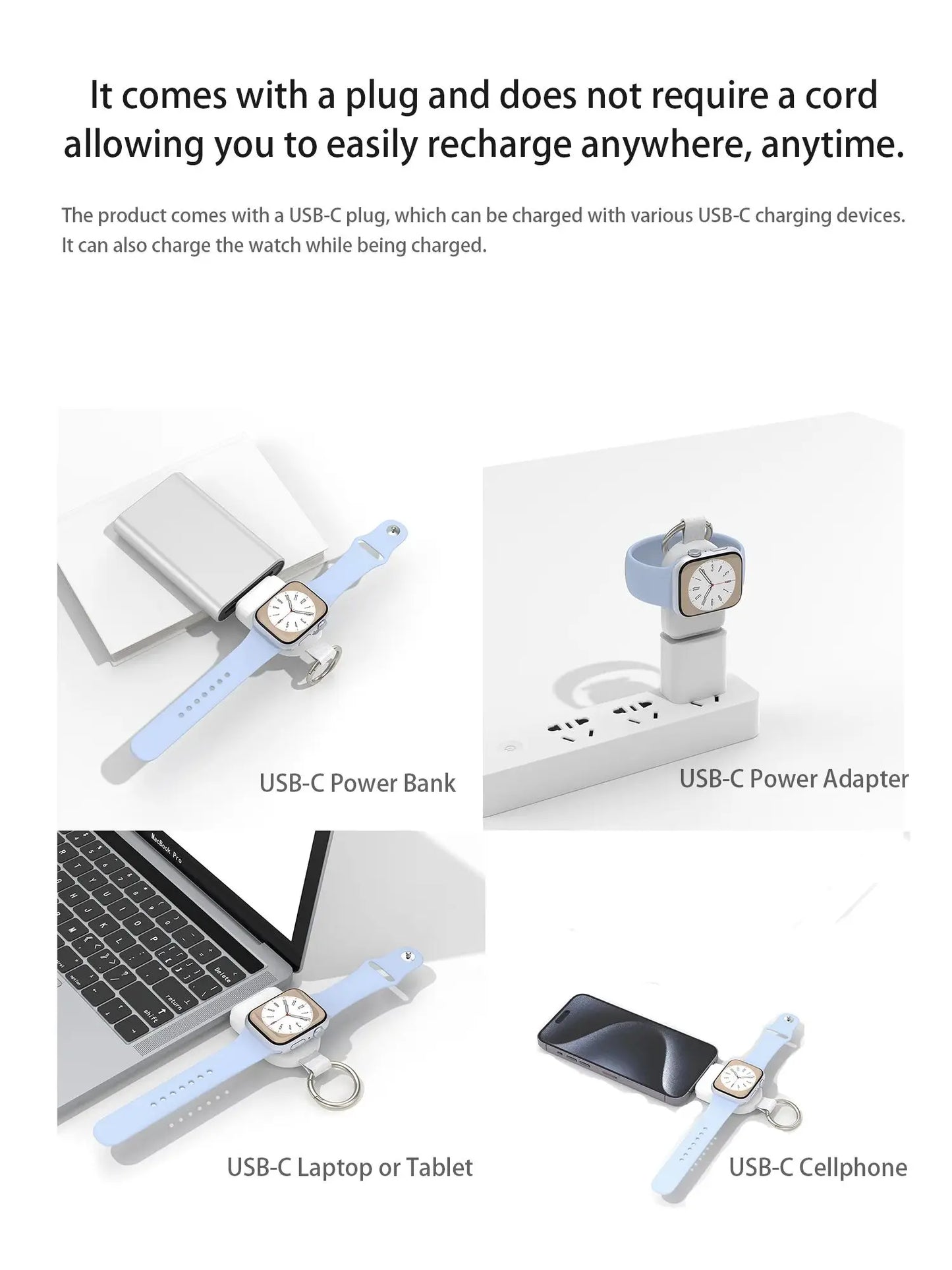 Wireless Power Bank Charger — Compatible with iWatch Series 1–9, SE, Ultra & AirPods Pro 2nd Gen, Easy Plug Recharge