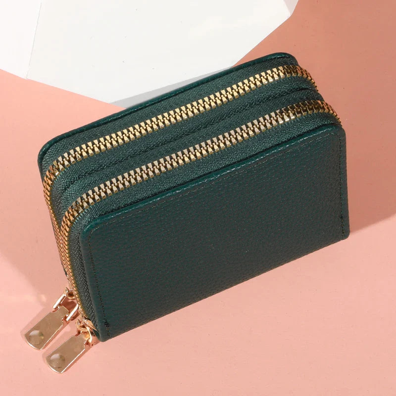 Women’s Short Zipper Purse with Lychee Pattern – Fashion Large Capacity Multi-Card Slot Coin Purse