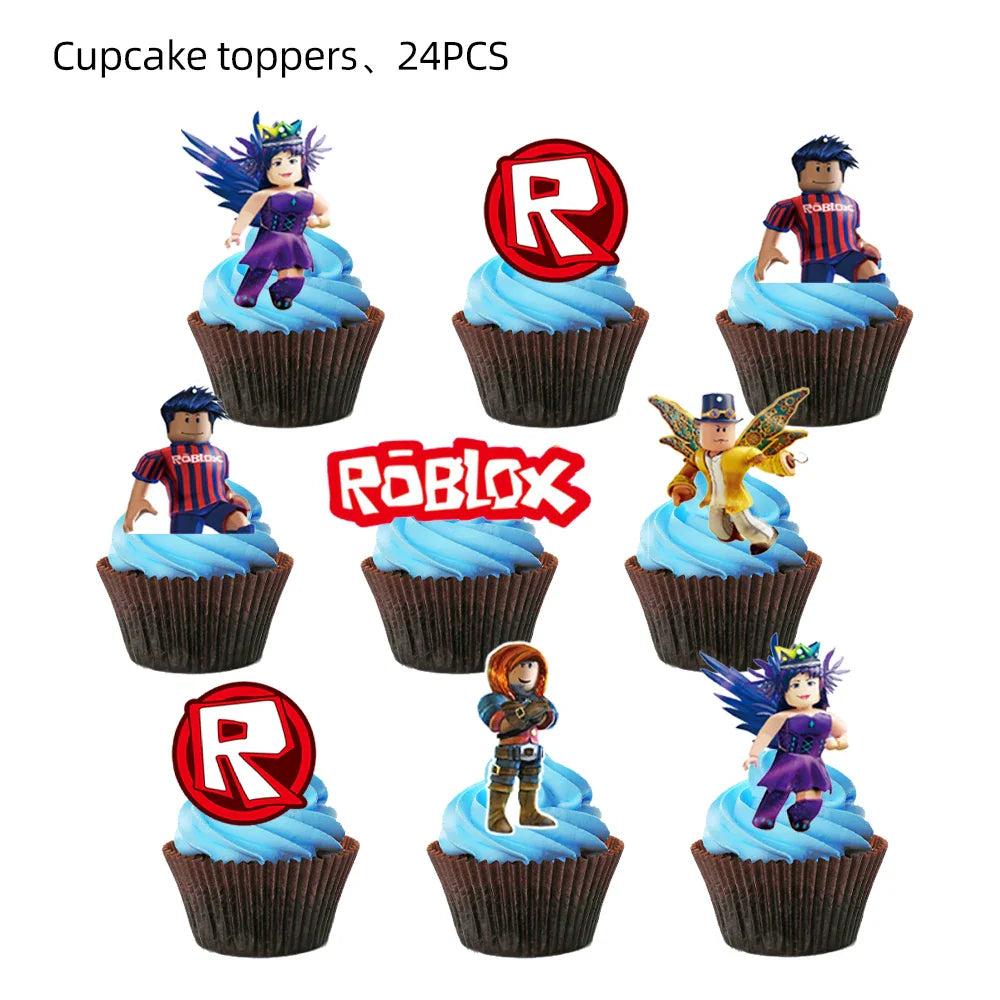 Roblox Birthday Party Supplies — Balloons, Disposable Tableware & Backdrop for Kids’ Party or Baby Shower