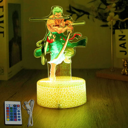 One Piece Luffy Zoro Action Figures 3D LED Lamp – Anime PVC Model Toy Night Light for Kids & Christmas Gift