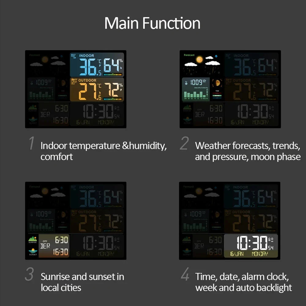 Digital Weather Station Clock - Indoor/Outdoor Temperature & Humidity Meter with Weather Forecast Wireless Table Clock