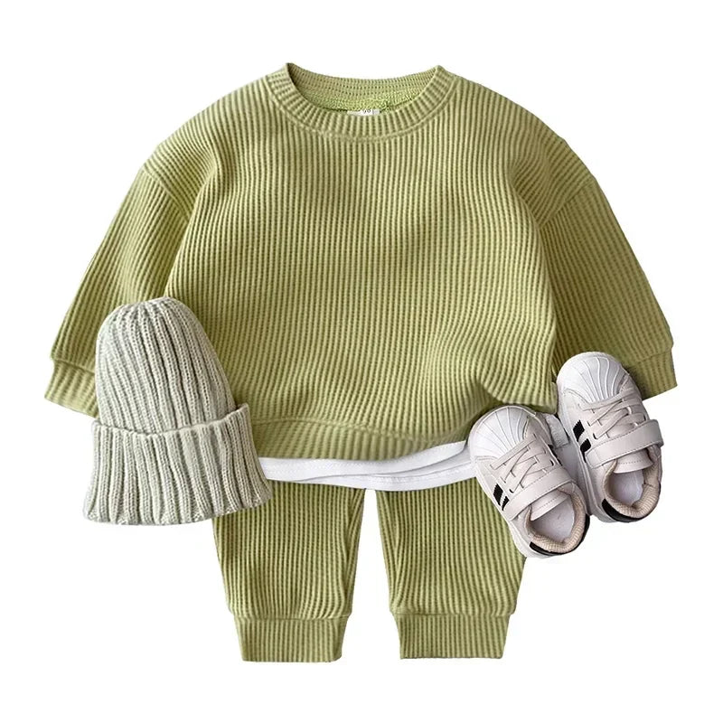 2PCS Kids Clothes Set for 1-7Y - Solid Cotton Pullover Sweatshirt & Pants, Long Sleeve Autumn Outfits for Boys & Girls